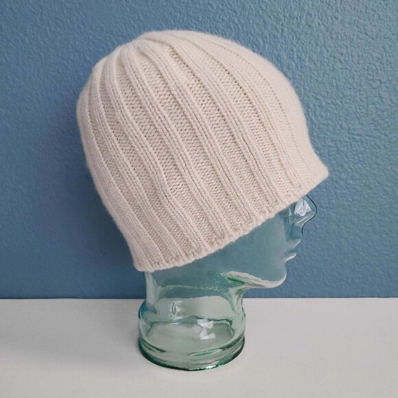 CABLEAMI ~ 100% Cashmere 2x2 Rib Watch Cap - Light Beige NWOT - Picture 3 of 9